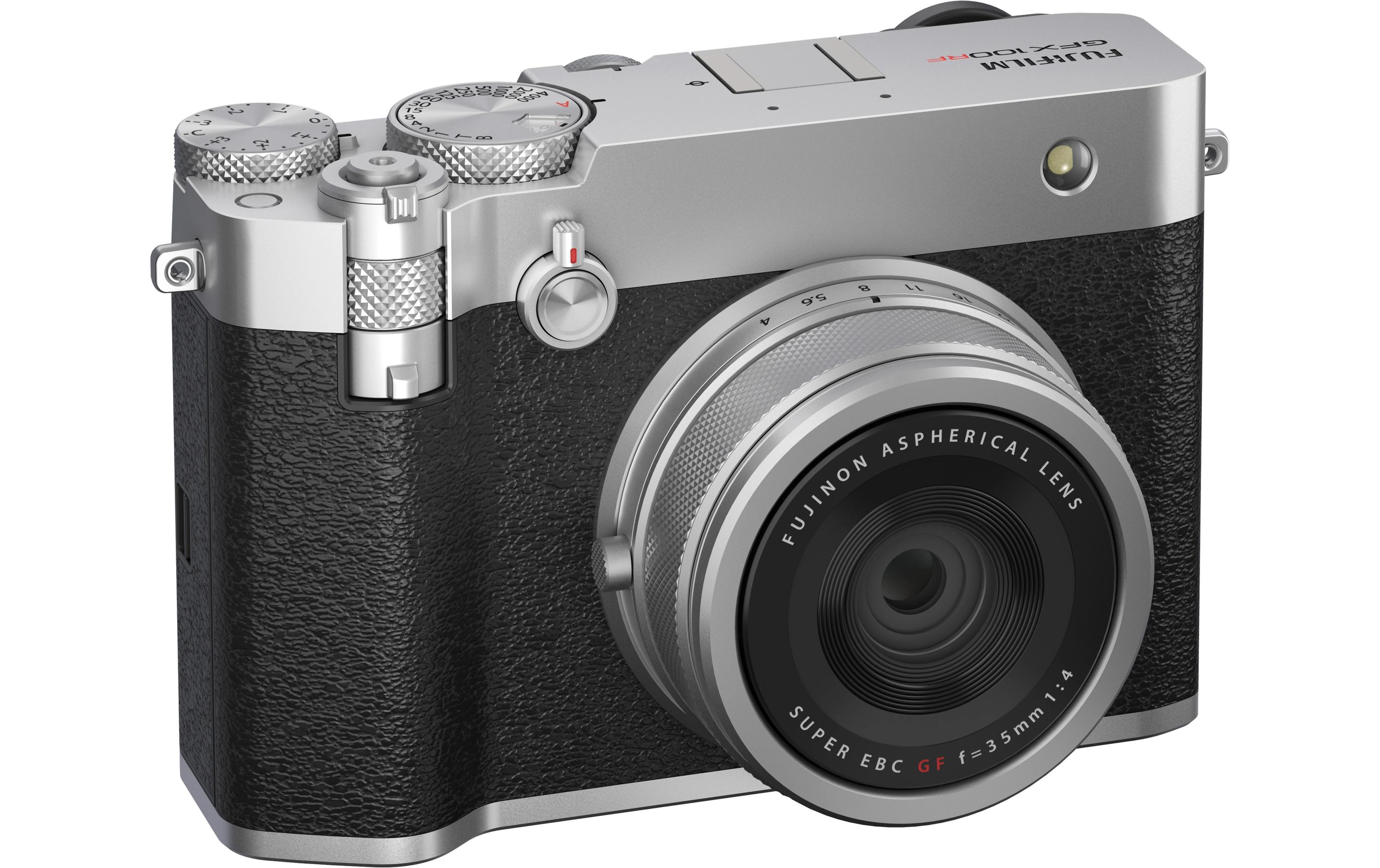 Fotokamera GFX 100RF Silber<br>GFX-Kamera mit fest verbautem Objektiv und bringt die Mittelformat-Bildqualität in ein ultrakompaktes Design