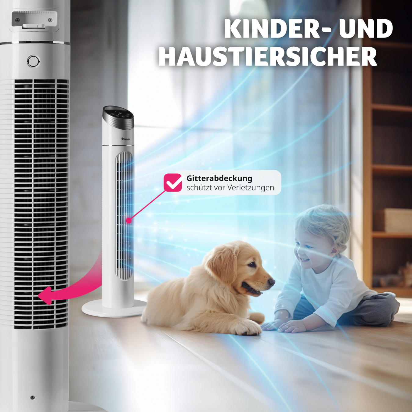 tectake® Turmventilator, oszilierend, mit Timer-Funktion, 31 x 90 cm