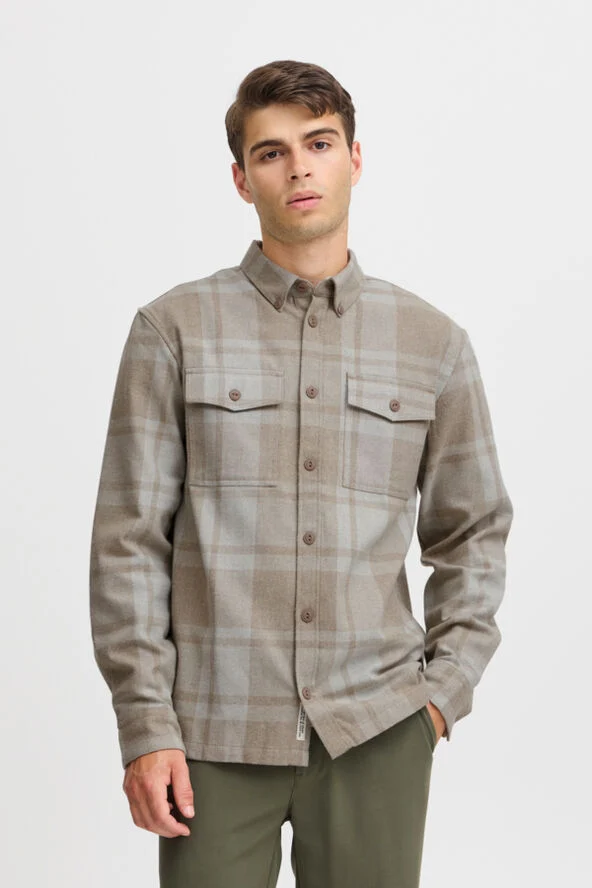 Casual Friday CFAUGUSTO LS checked overshirt Silver mink melange
