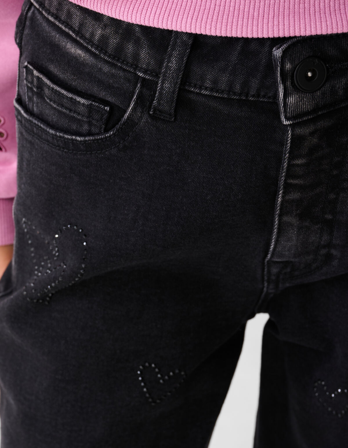 Shiny Heart Wide Leg Fit Jeans Zwart