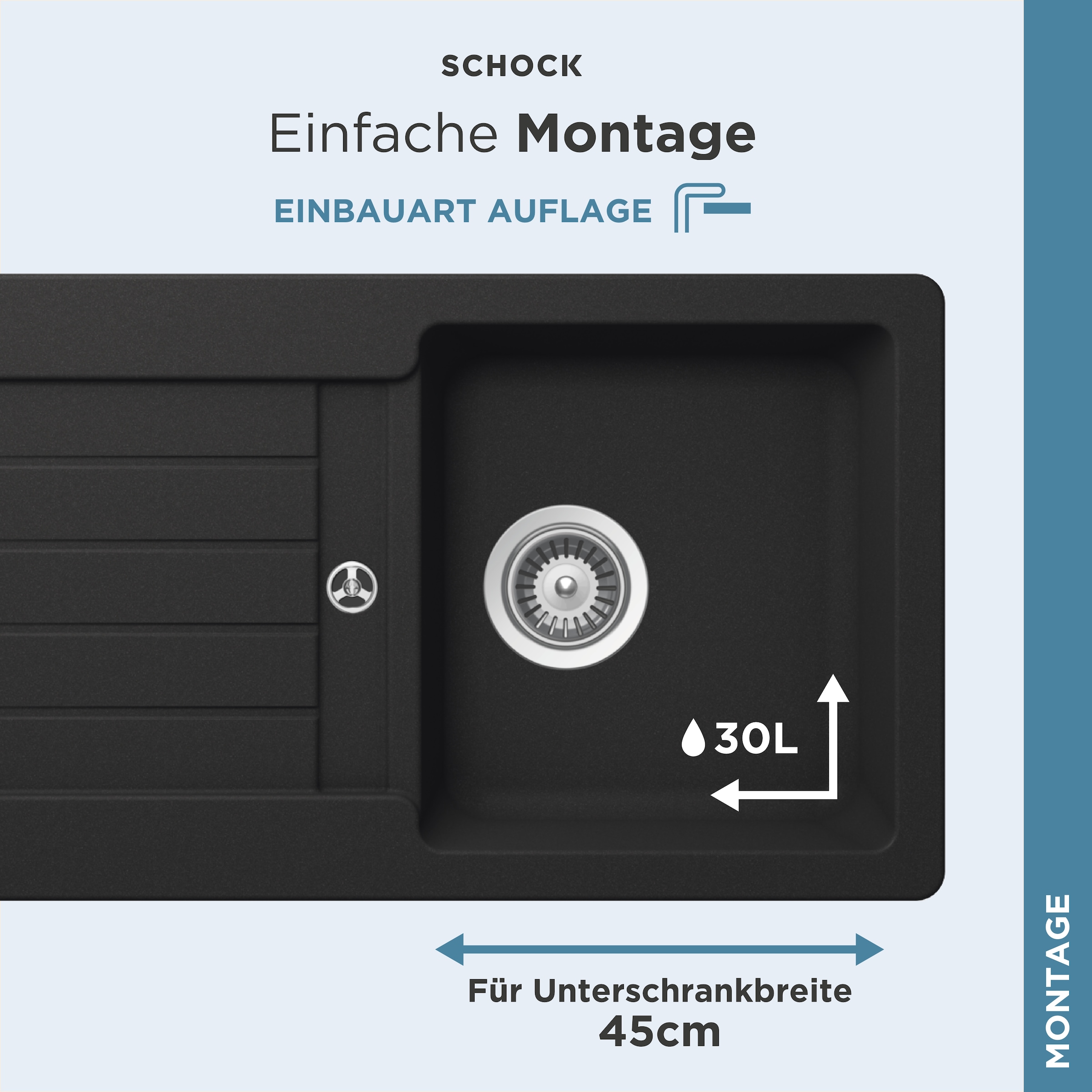 Schock Granitspüle »Typos D-100 S« mit Ablauf und Abtropffläche, links und rechts einbaubar