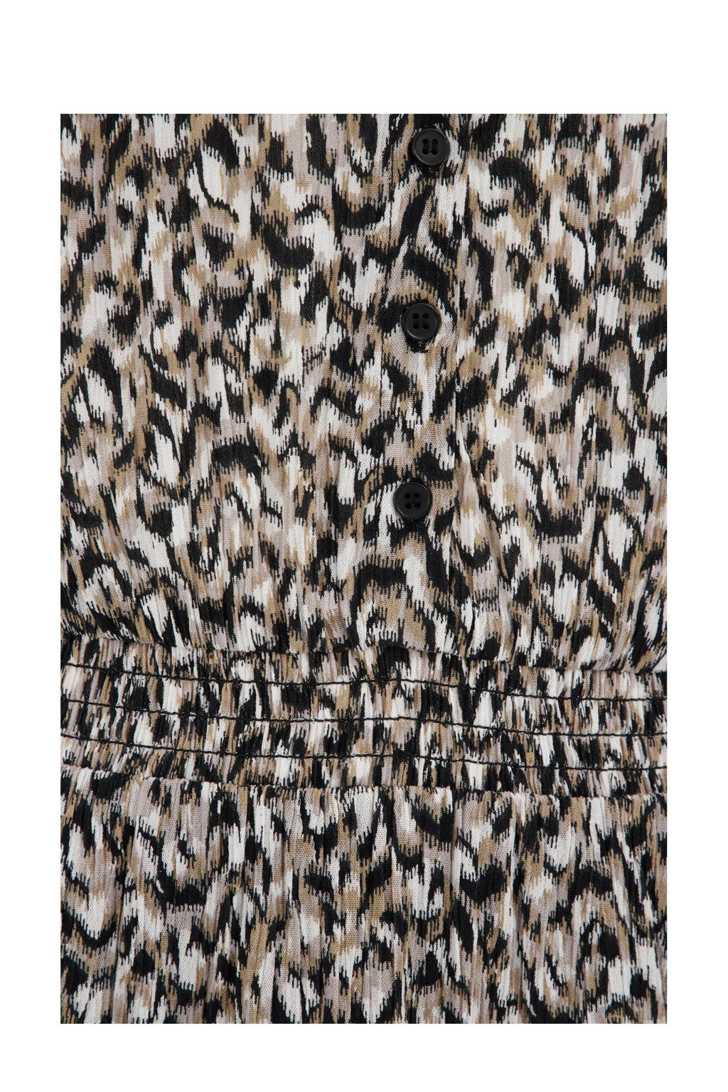 WE Fashion blousejurk met all over print en ruches beige/zand/zwart
