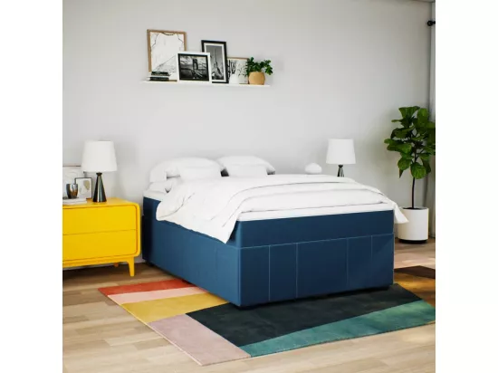Sommier à lattes de lit avec matelas Bleu 160x200 cm Tissu