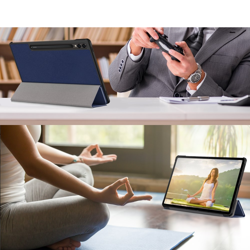 Samsung Galaxy Tab S9  Plus Leder Tasche Smart Cover Hülle Litchi Look   S-Pen Halterung - Blau