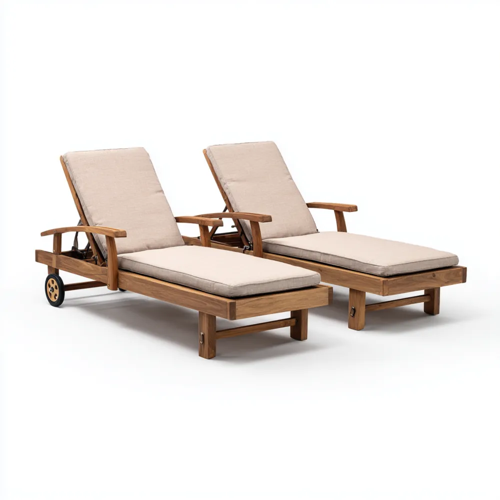 Gartenliege Set Holz 200x65x35 cm – Natur/Beige – Verstellbar mit Kissen