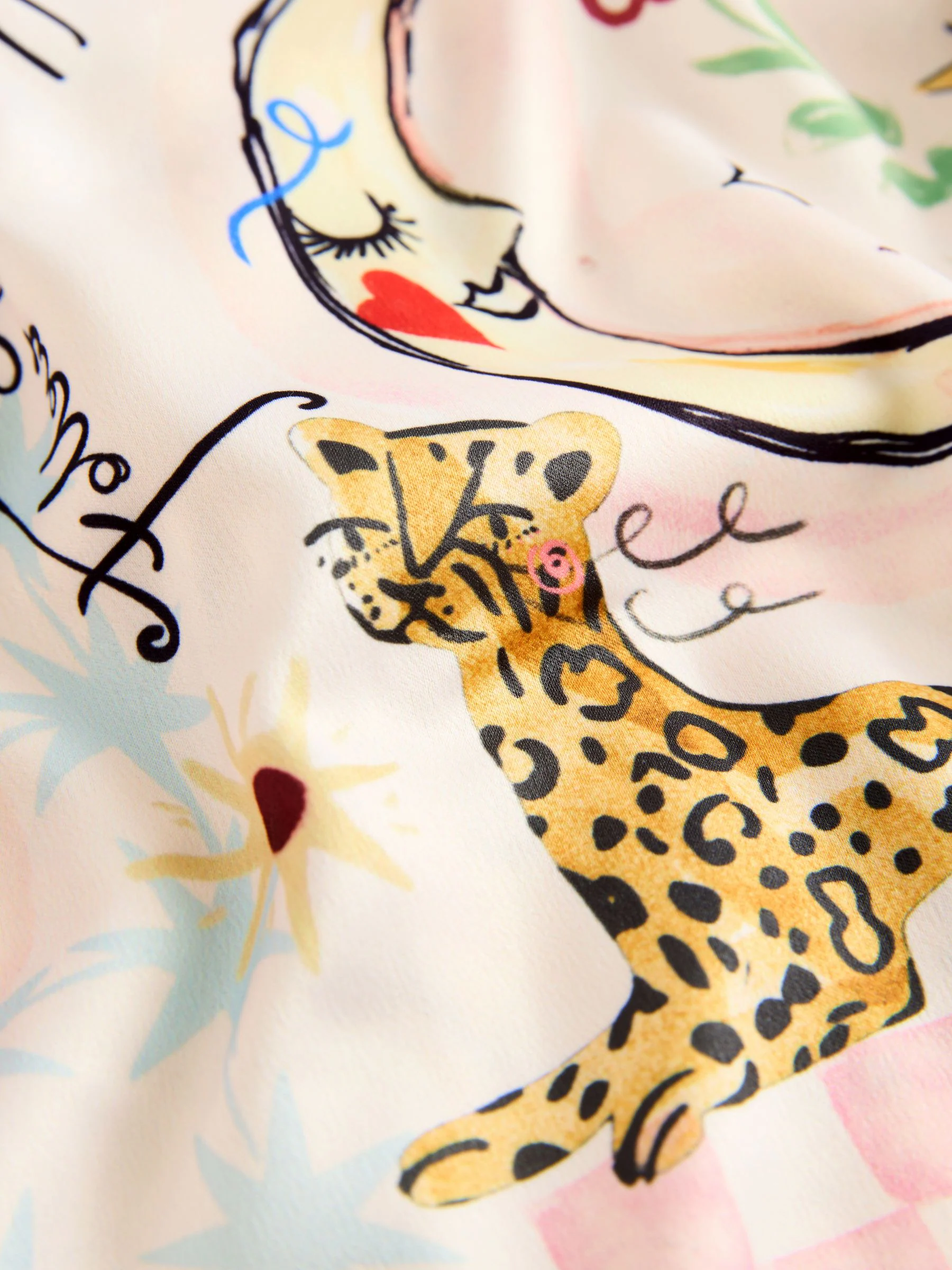 Ecru met hemelse print - Satijnen pyjama met knoopsluiting (6-16jr)