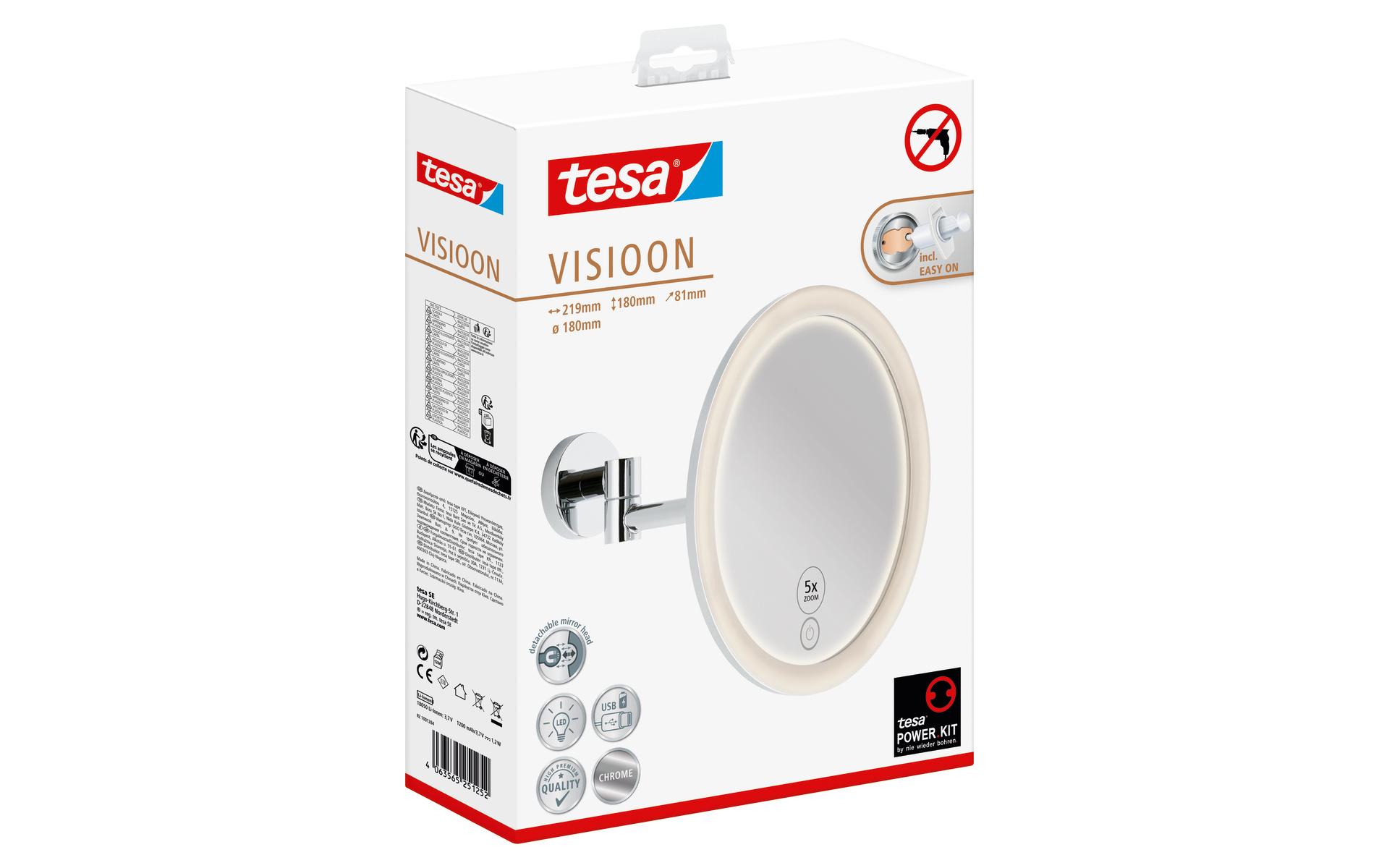 Kosmetikspiegel Visioon LED, Chrom<br>Runder Vergrösserungsspiegel mit LED-Beleuchtung, fünffacher Vergrösserungsfunktion für Details