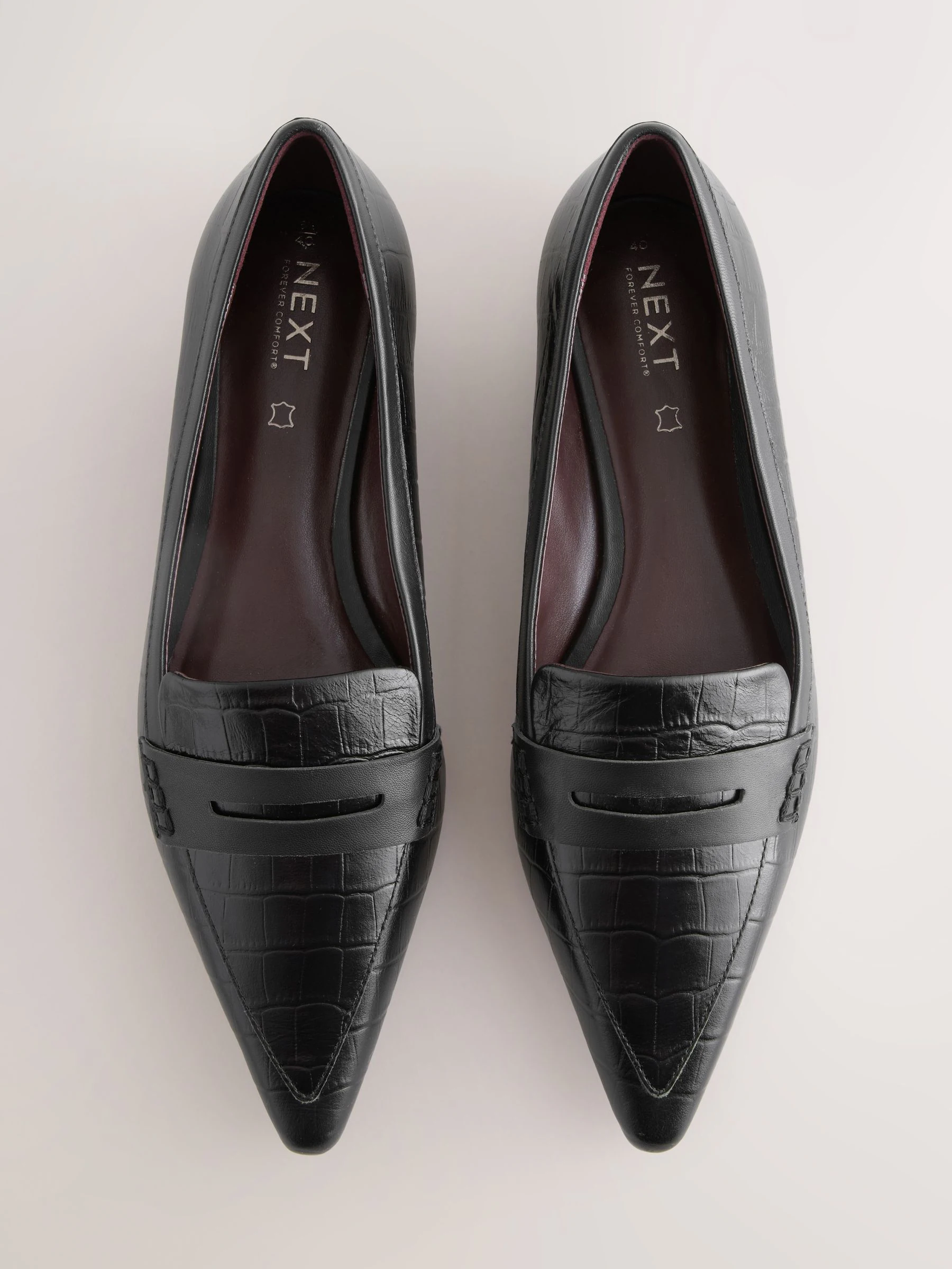 Black Croc Effect Embossed - Forever Comfort® Premium Leather Pointed Toe Loafers
