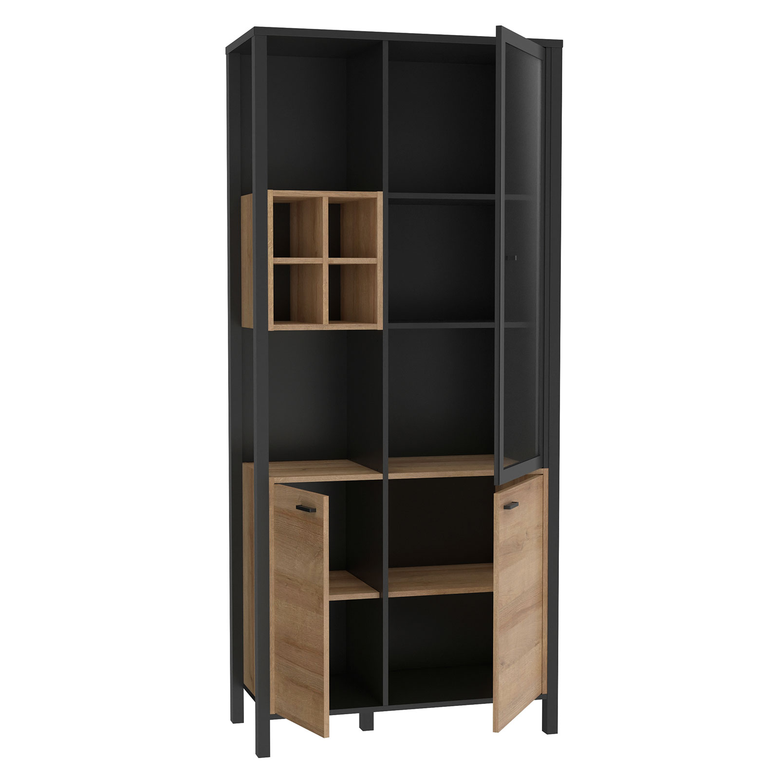 Highboardvitrine - Riveria Eiche - schwarz - 194 cm hoch
