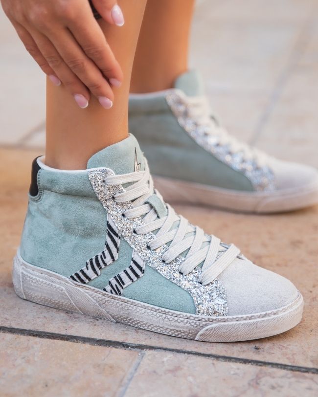 Basket montante femme bleue à lacets - CL62 BLUE