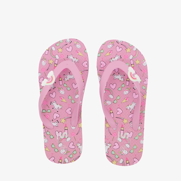 Roze meisjes teenslippers met unicorns