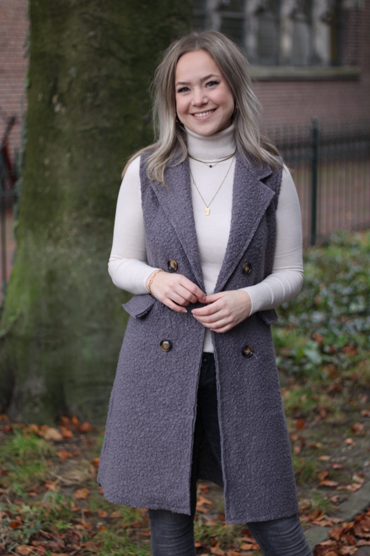 Boucle Gilet Lang - Grijs
