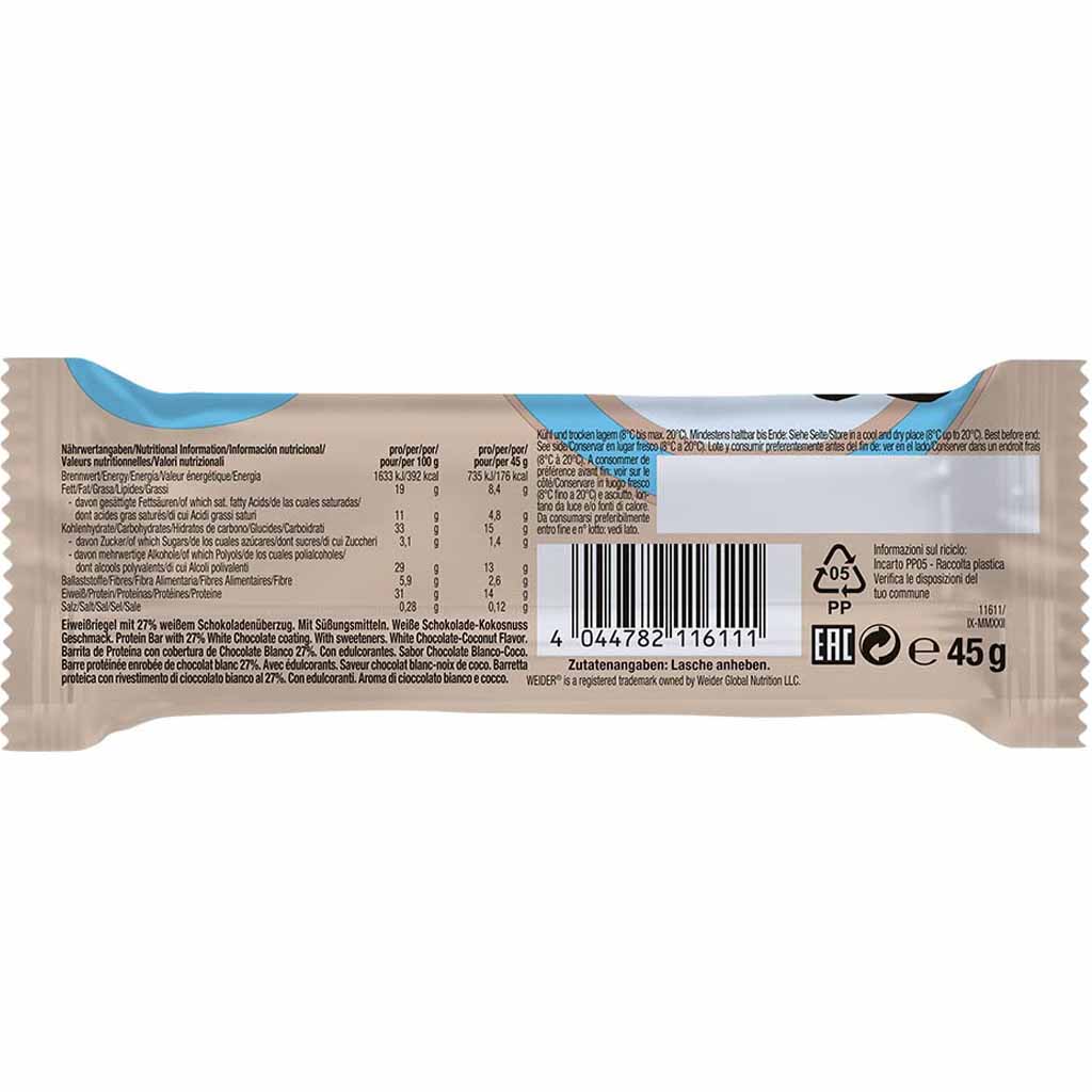 12x Weider Joes Core Bar White Chocolate Coconut Eiweißriegel á 45=540g MHD:28.2.25