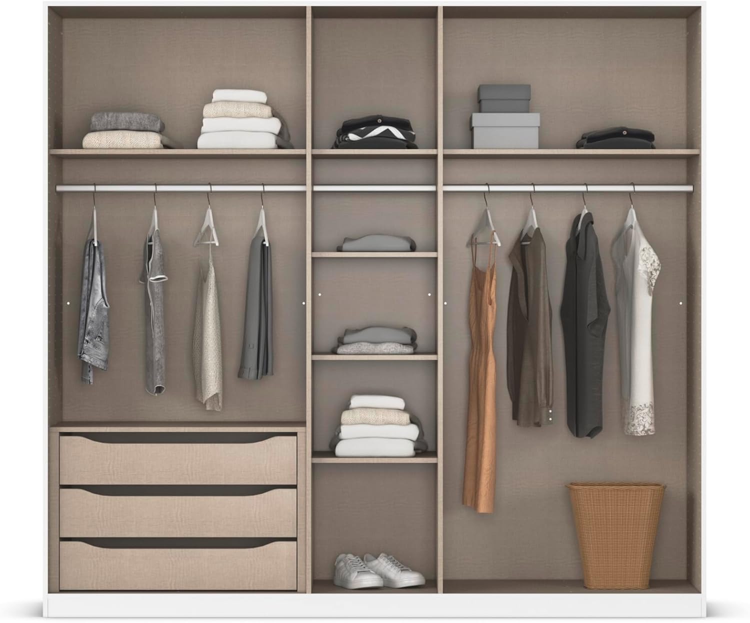 Rauch Möbel Alabama, Kleiderschrank für Schlafzimmer, Kinderzimmer, Wohnzimmer, Garderobe, Flur, 5-türig, mit Zubehör Premium, Farbe Weiß, Breite 226 cm