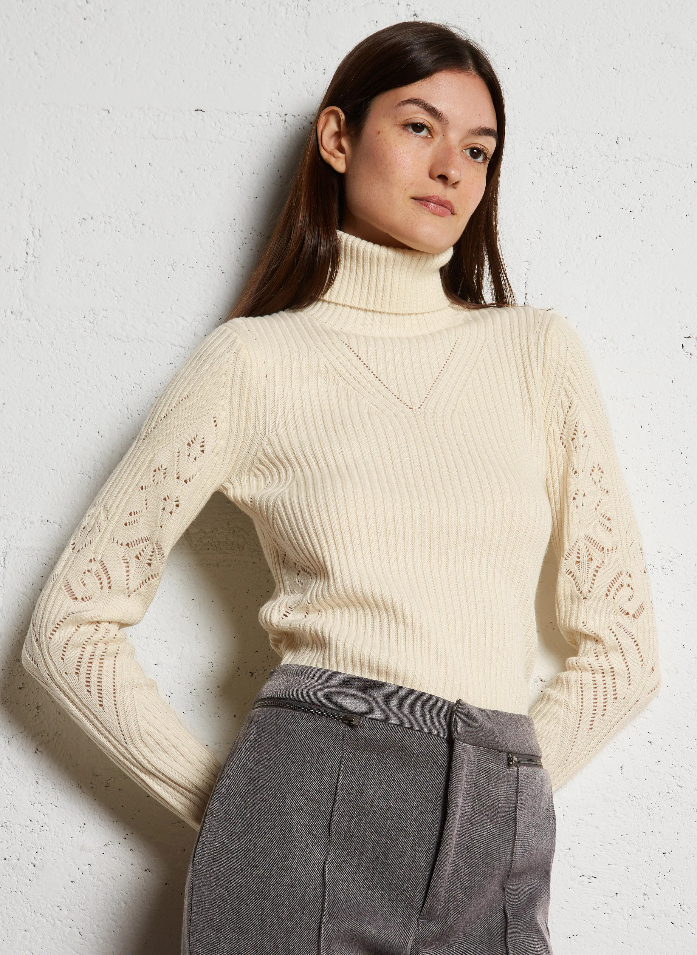 ARON - Pull col roulé en laine mélangée | Beige