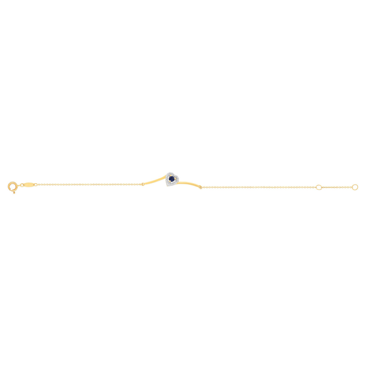 Bracelet or 375 jaune coeur saphirs et diamants 18cm