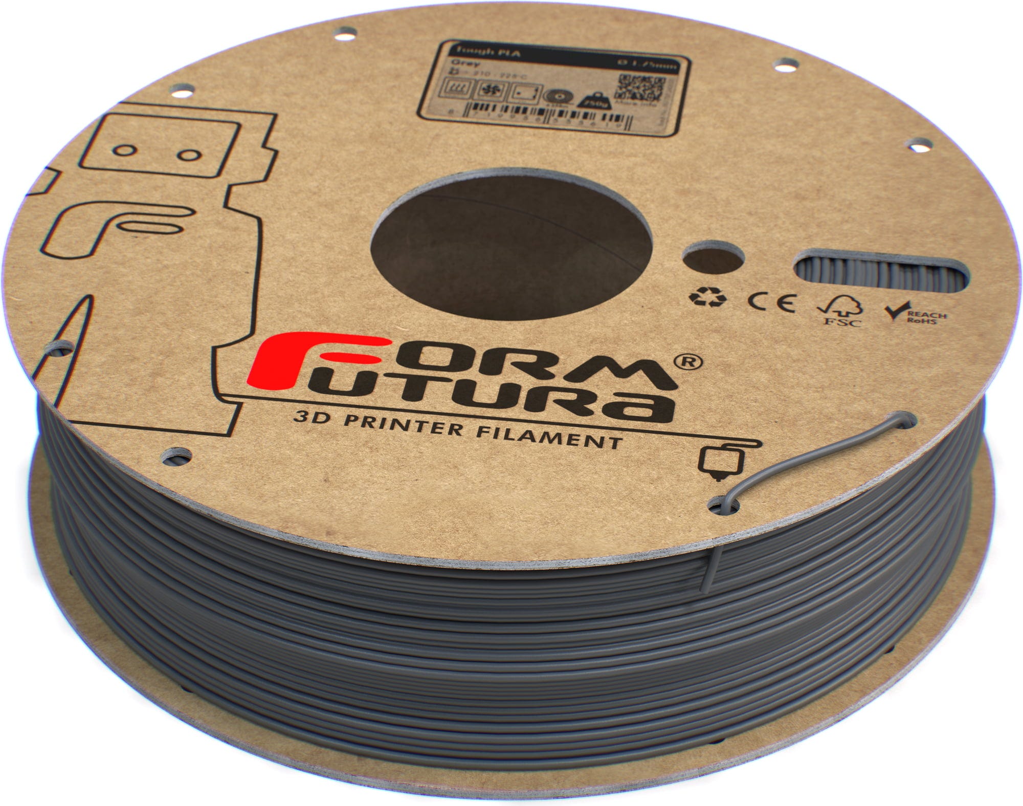 FormFutura  Tough PLA Grey, 1,75 mm / 750 g    PLA Filament mit hervorragende Festigkeit in Grau