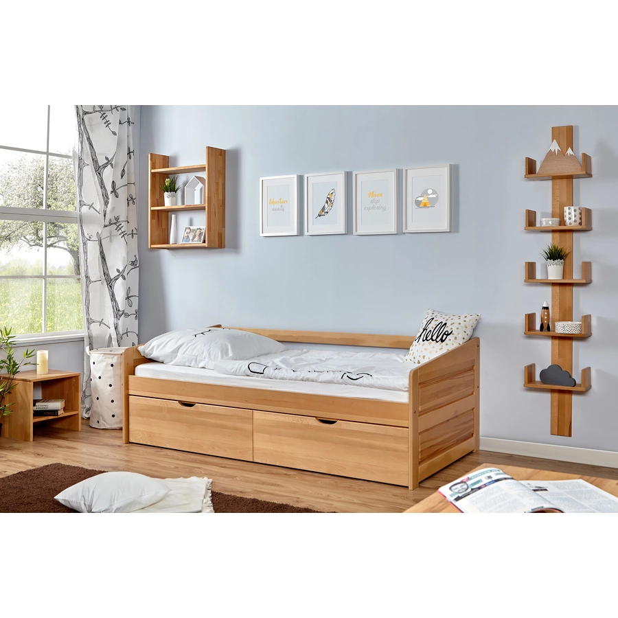 TiCAA Sofabett Micki Buche natur mit 2 Schubladen