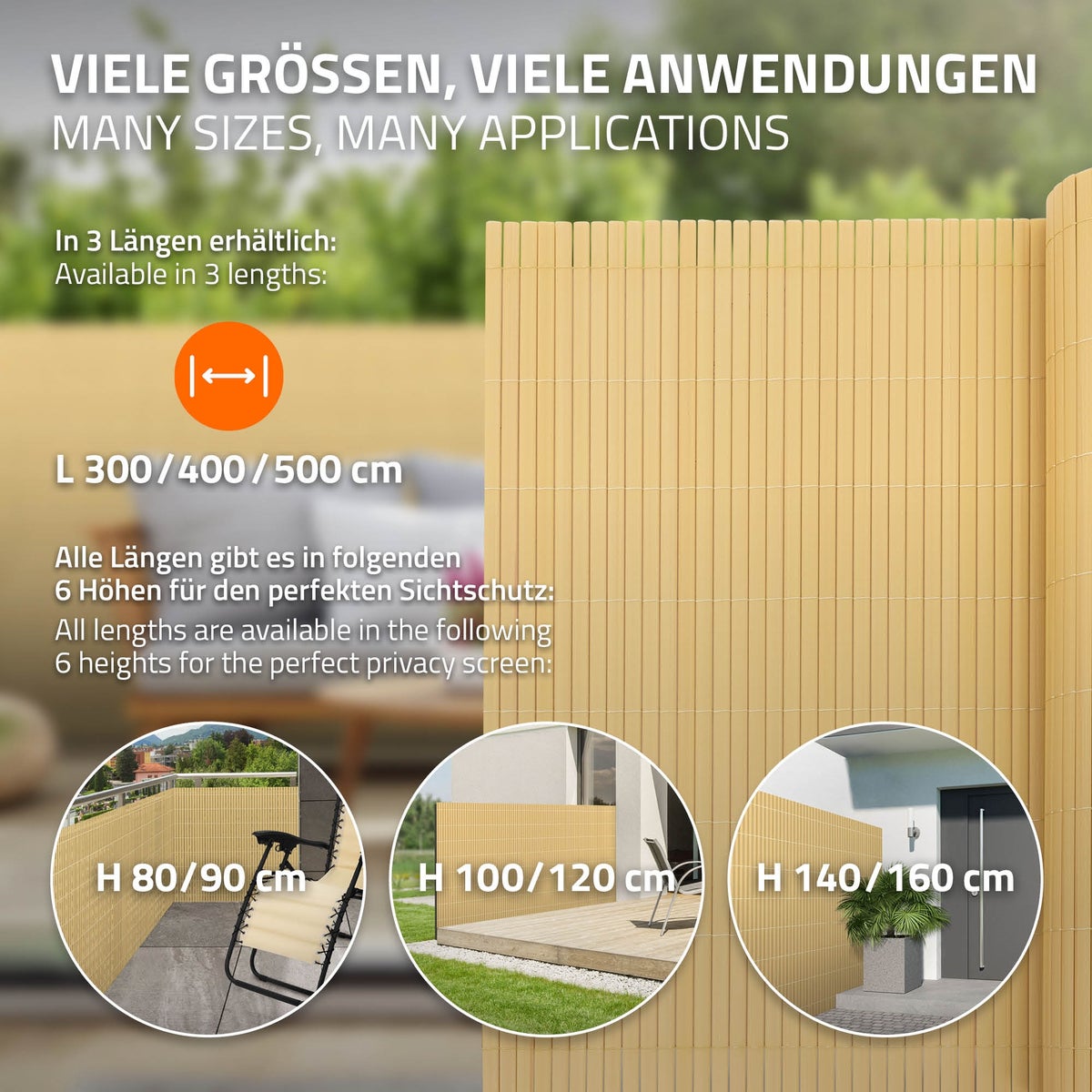 ECD Germany PVC-inkijkschermmat 100x300 cm, bamboe, inkijkscherm met 3-voudige wapening, UV-bestendig, waterdicht, windwerend, balkonbekleding, schuttingscherm, inkijkscherm voor tuin, balkon, terras
