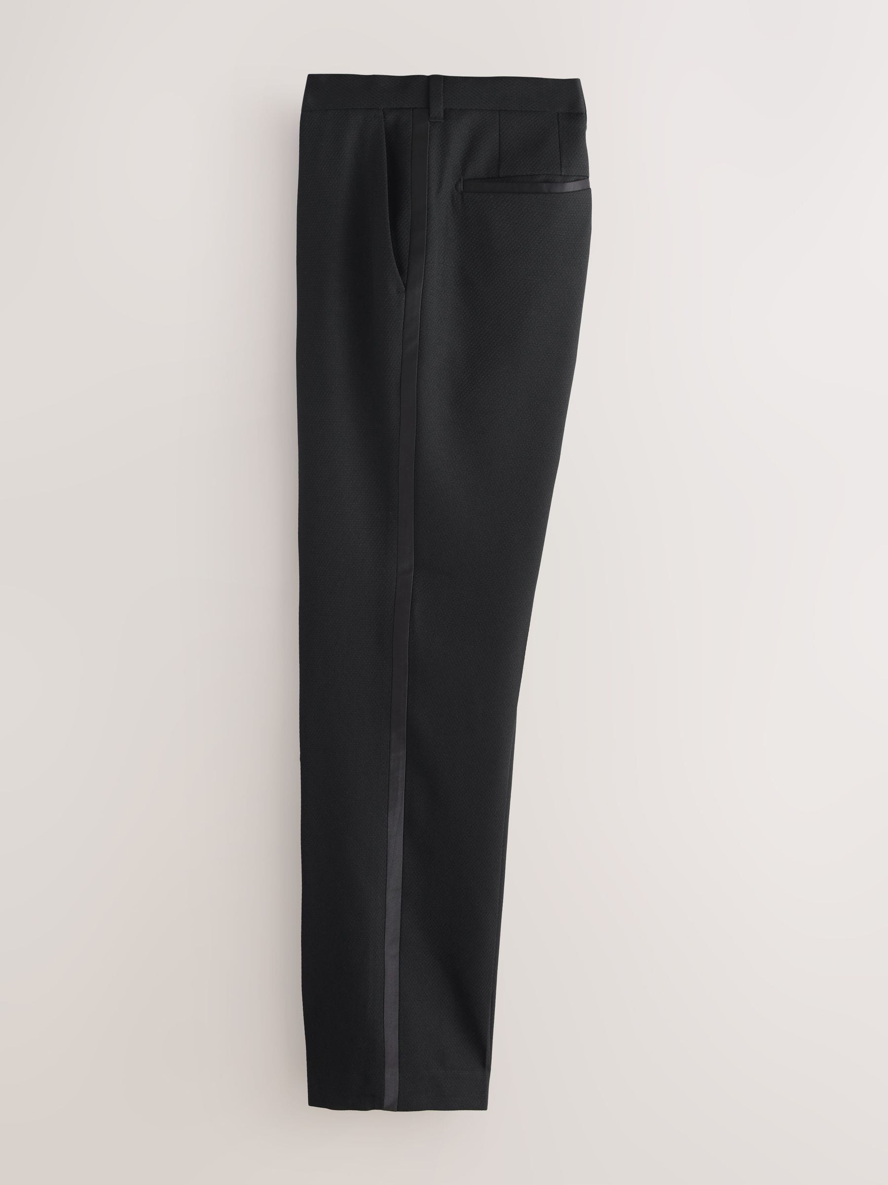 Zwart - Normale Pasvorm - Smokingpantalon met biesdetail en textuur