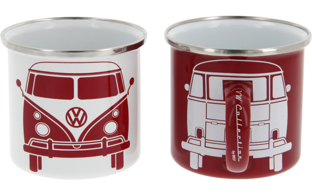 VW Collection T1 Bus Emaille Tassen Set 2 Stück 350 ml