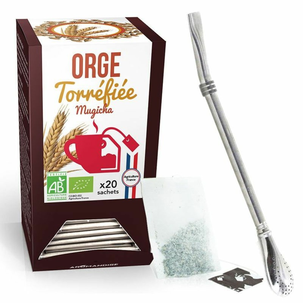 Orge torréfiée mugicha 20 sachets + paille inox avec filtre