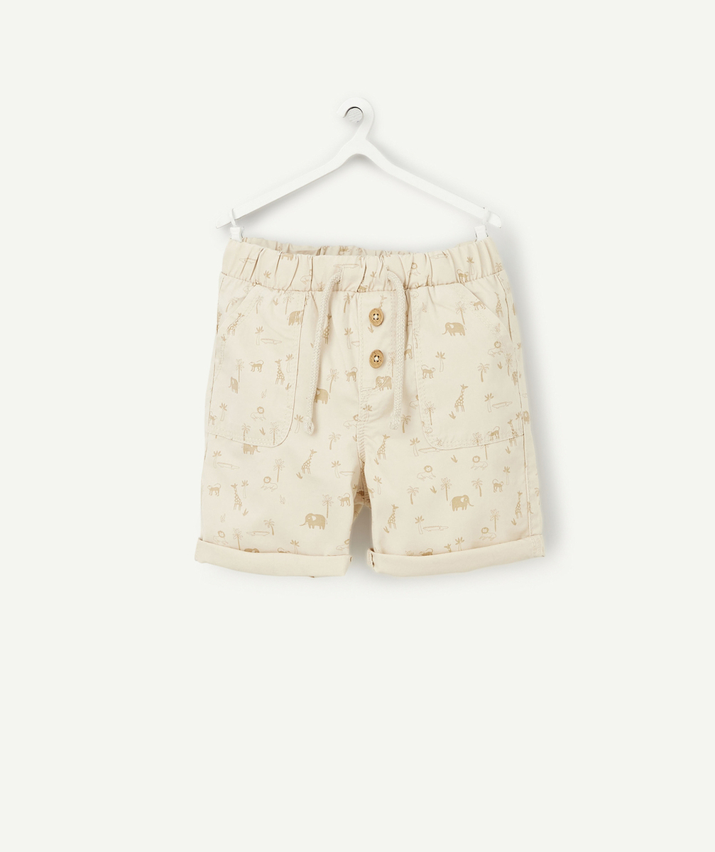 BERMUDA BÉBÉ GARÇON BEIGE IMPRIMÉ TROPICAL EN COTON