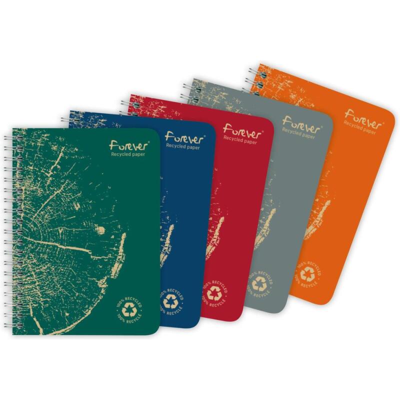 Carnet reliure intégrale FOREVER PREMIUM 100% recyclé A6 120 pages détachables micro-perforées ligné papier blanc 90 g - Assortis