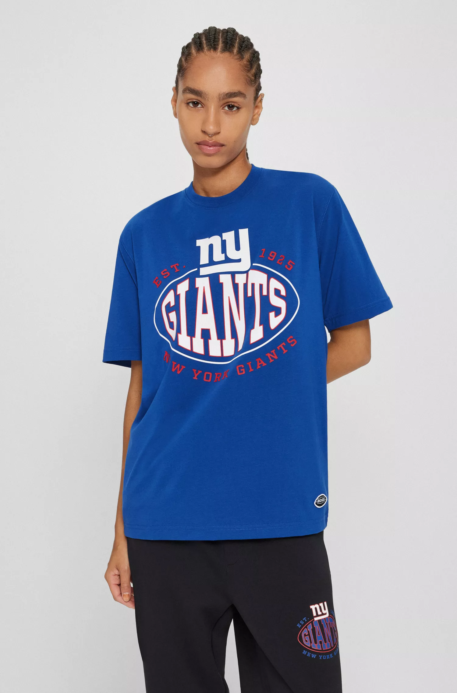 Camiseta BOSS Orange-BOSS x NFL em algodão stretch com estampa da colaboração.