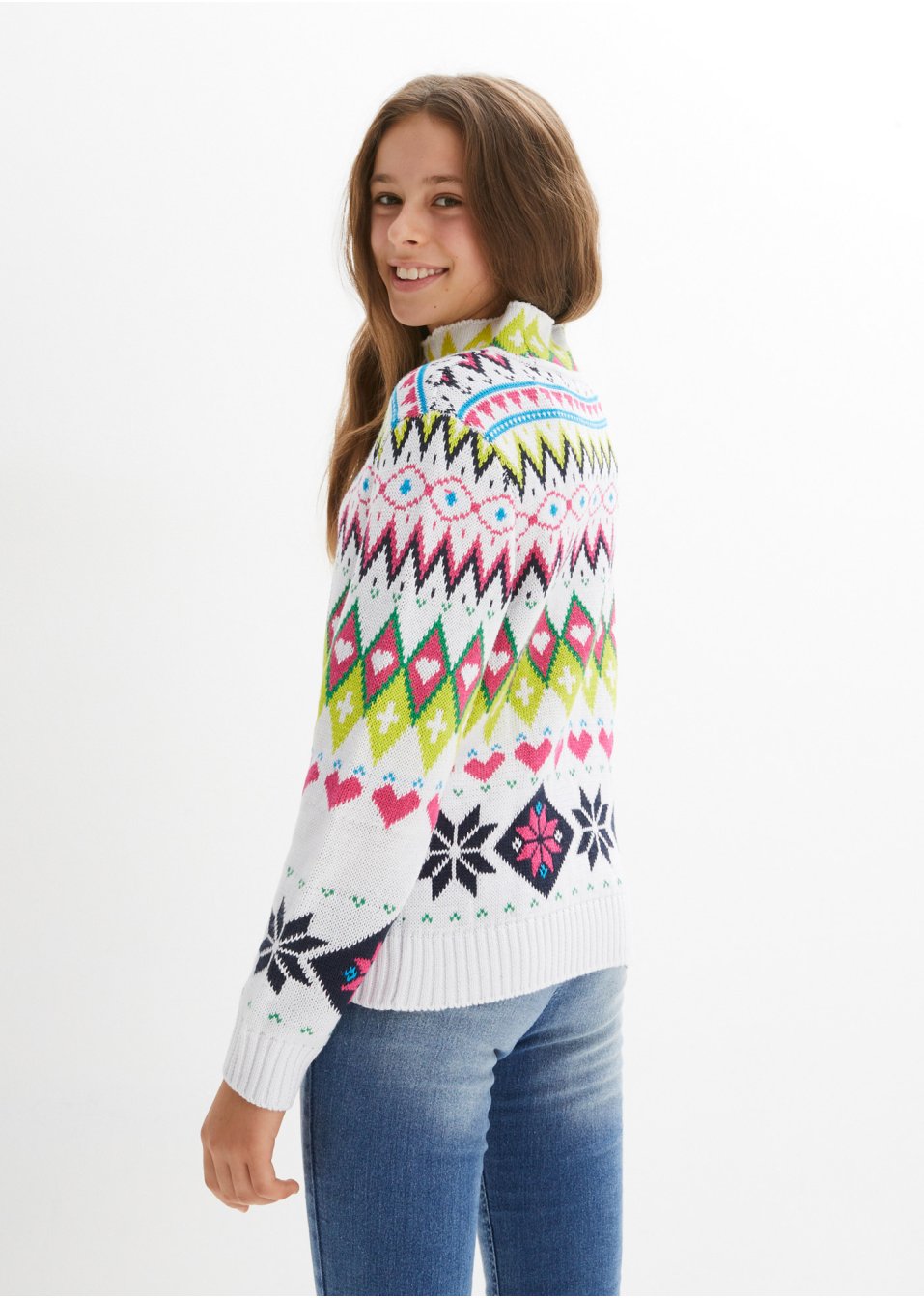 Pull col roulé à motif norvégien fille