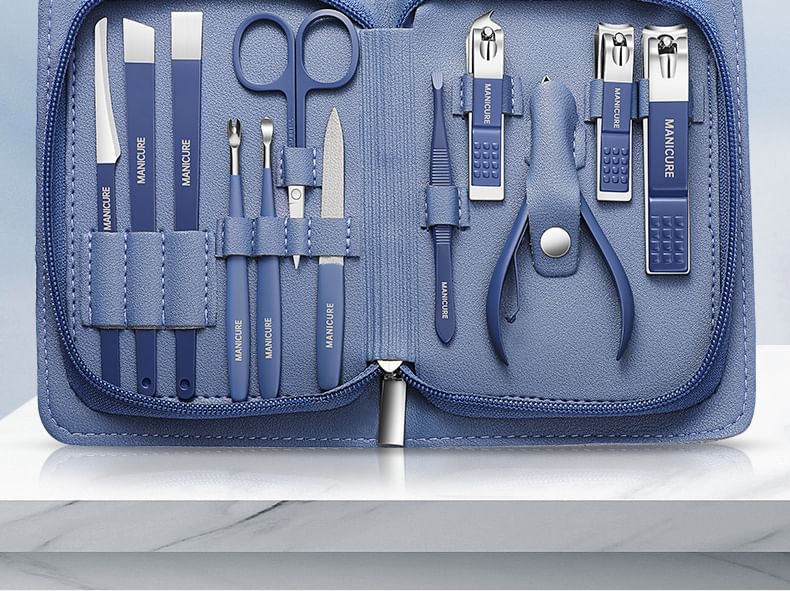 gracienorm - Set van 12: Manicureset van roestvrij staal + make-upschaar + oorstokje (verschillende ontwerpen)