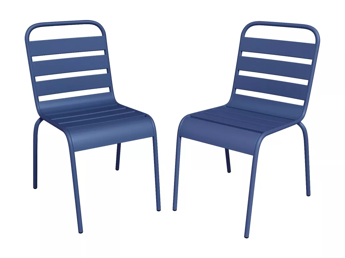 Lot de 2 chaises de jardin empilables en métal - Bleu nuit - MIRMANDE de MYLIA