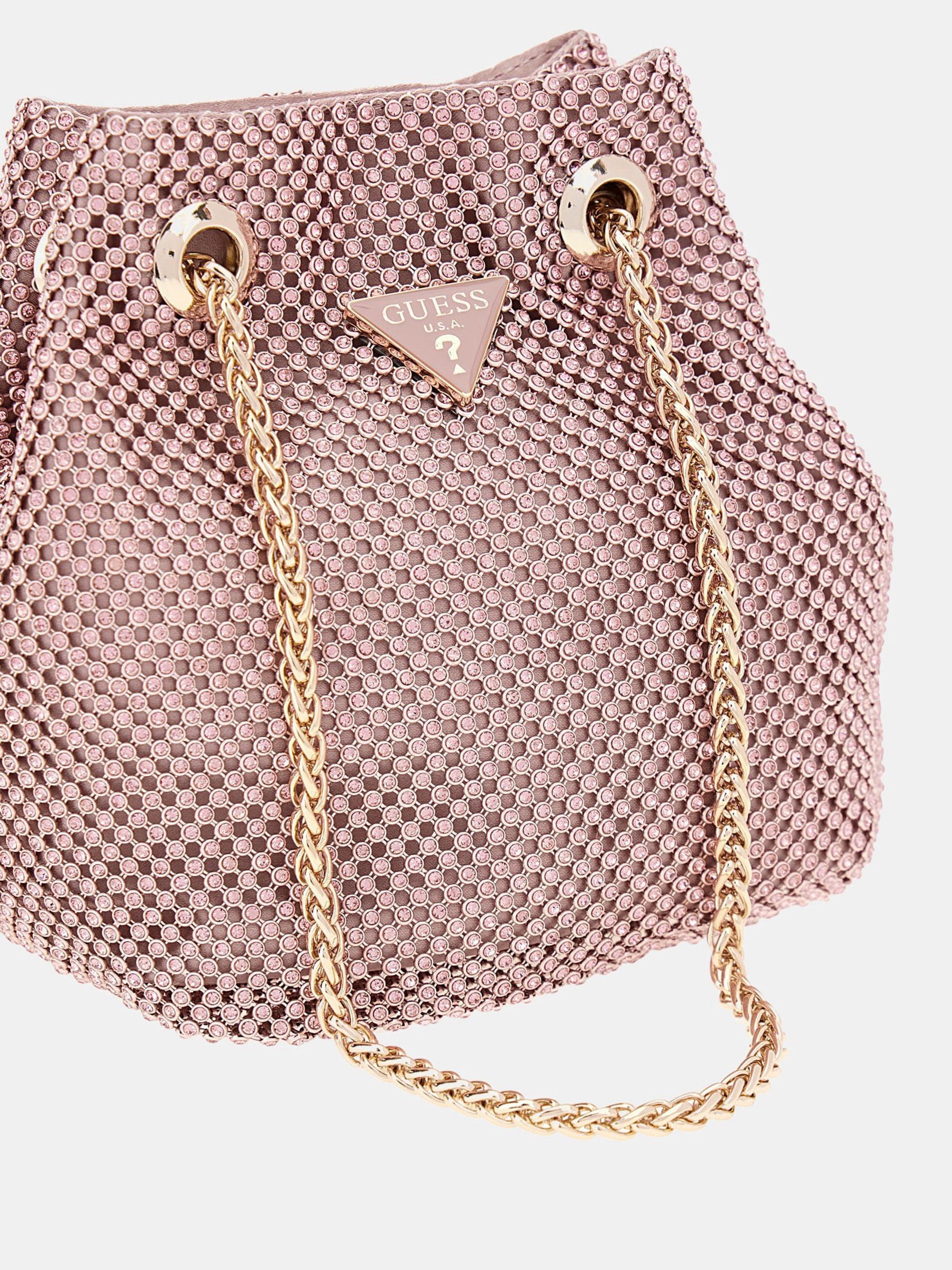 Roze - Guess Zalina Rhinestone Embellished Pouch Bucket Bag