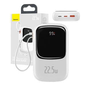 Powerbank Baseus Qpow PRO med kabel, 20000mAh, 22,5W (hvid)