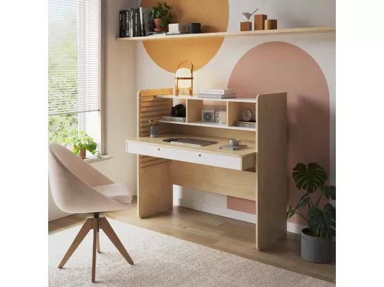 Bureau évolutif avec rangement panneaux de fibres bois et blanc LEWIS