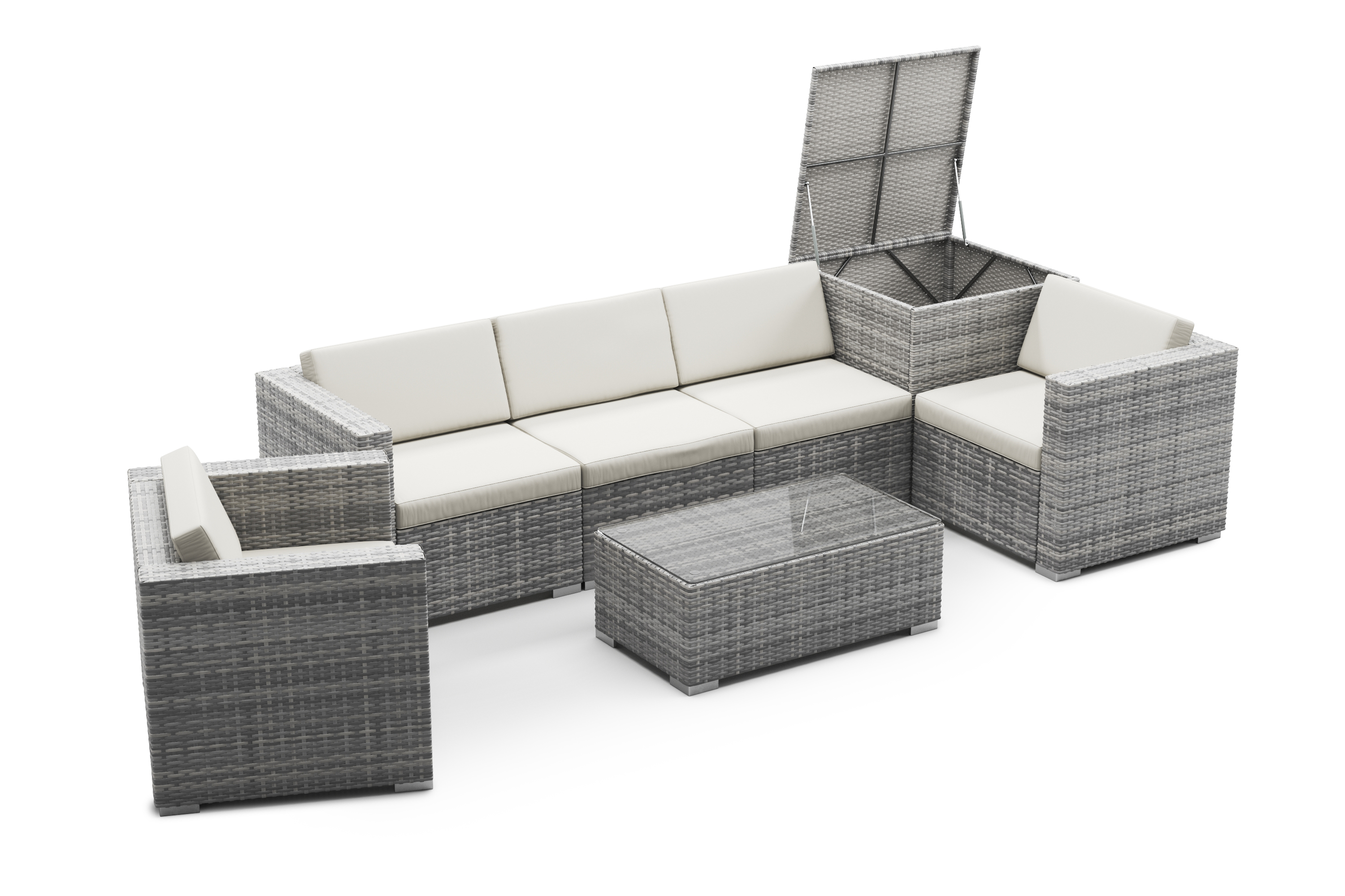 Rattanlounge mit Kissenbox BORA BORA grau/weiss