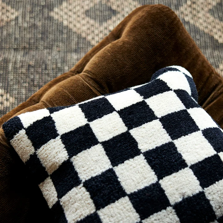 HKliving - Wollkissen, Ø 13 x 50 cm, black and white statement