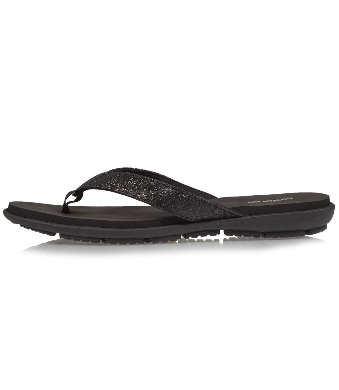 Isotoner Tongs femme confortables et détail tiges à paillettes