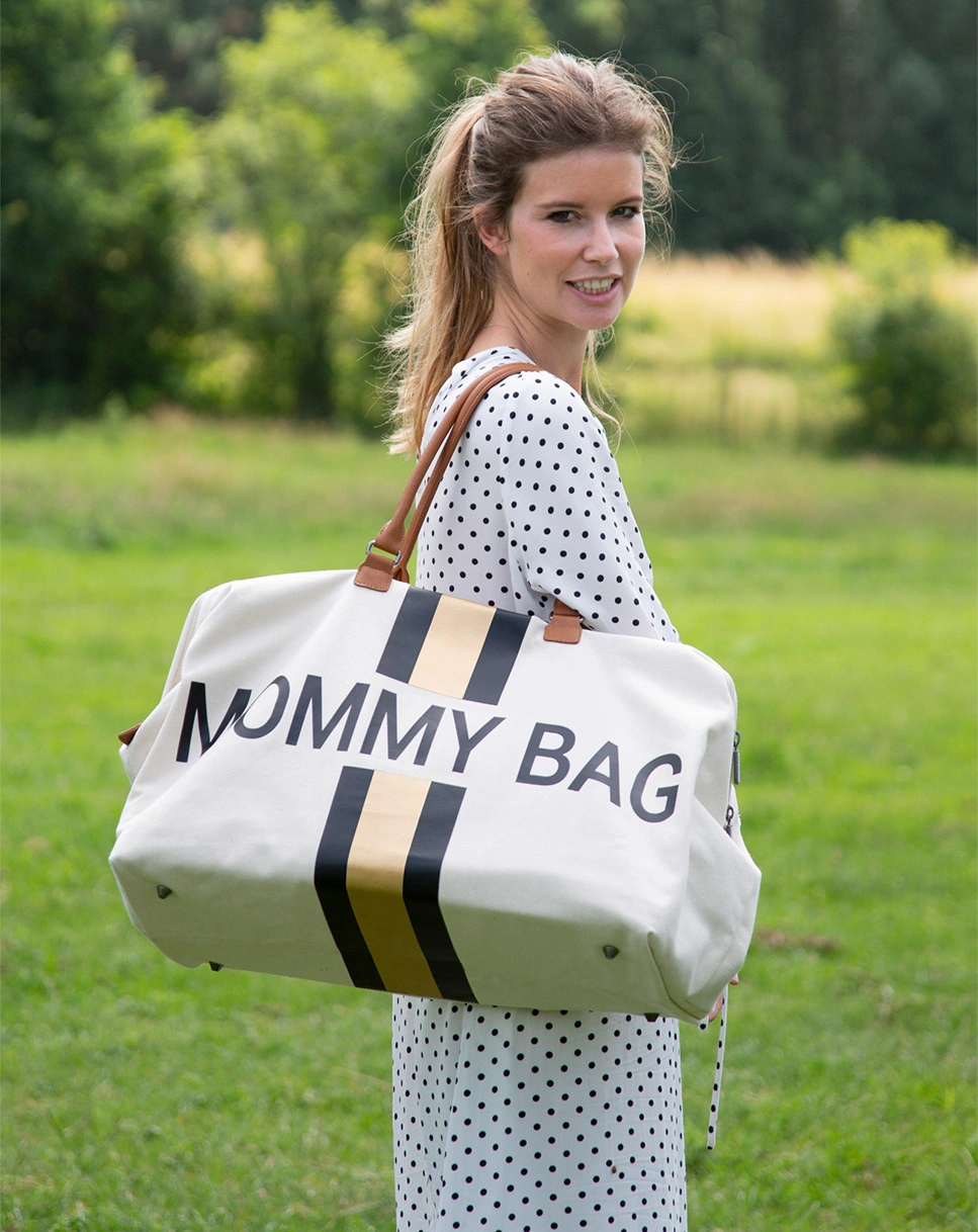 Wickeltasche MOMMY BAG GOLDSTRIPE (55x30x40) in offwhite