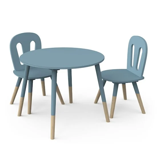Firmiana Set 1 Table + 2 chaises   Bleu Orage / Bois Naturel        de               CBA Meubles