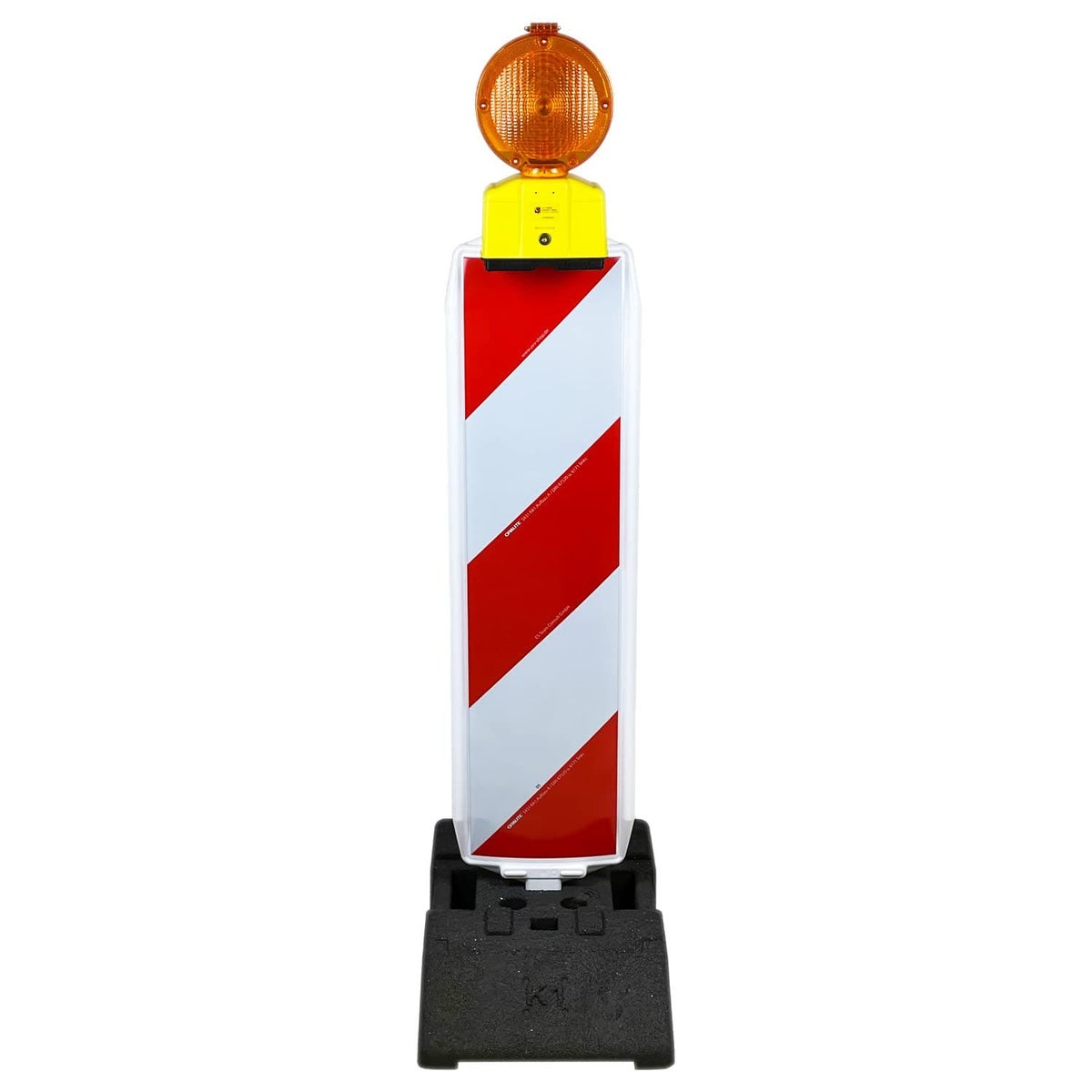 UVV-wegwijzervoetplaat (18 / 30 kg) bouwplaats rood/wit of magazijngeel, zwart / RA1 rood/wit / K0 (18 kg) / zonder bouwplaatsverlichting
