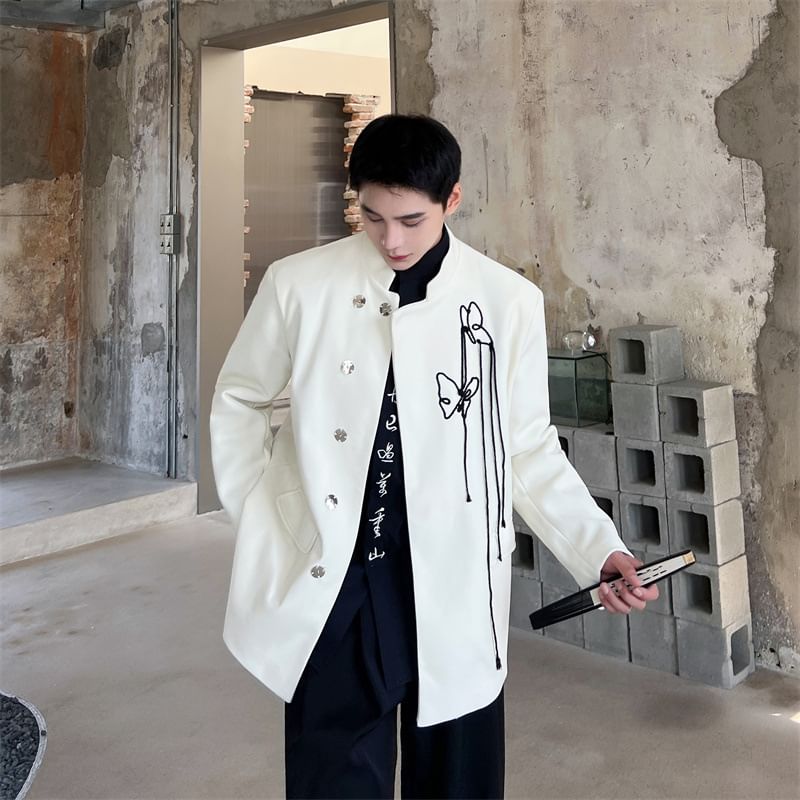 Omozando - Blazer met mandarijnkraag en vlinderborduursel