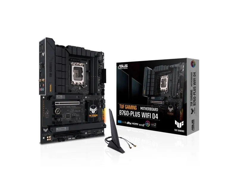 ASUS TUF GAMING B760-PLUS WIFI D4 - Bundkort - ATX - LGA1700 sokkel - B760 Chipset - USB 3.2 Gen 1, USB 3.2 Gen 2, USB-C 3.2 Gen 2x2 - 2.5 Gigabit LAN, Wi-Fi 6, Bluetooth - onboard grafik (CPU påkrævet) - HD Audio (8-kanaler)