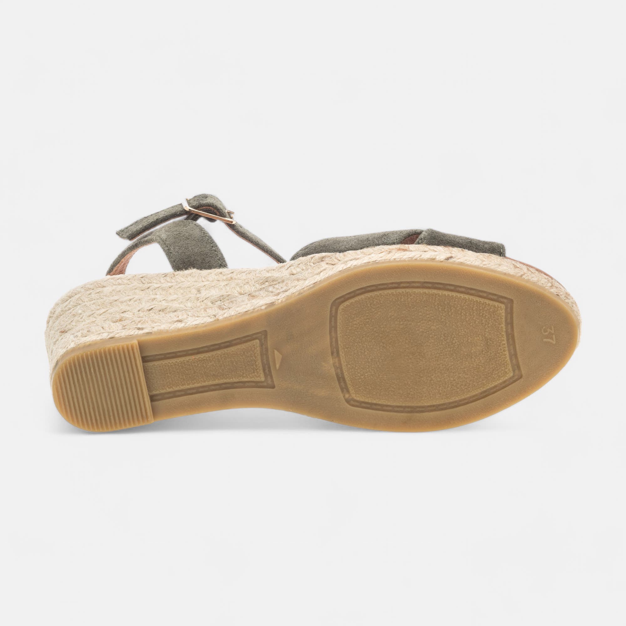 Espadrilles à talon Femme en cuir kaki