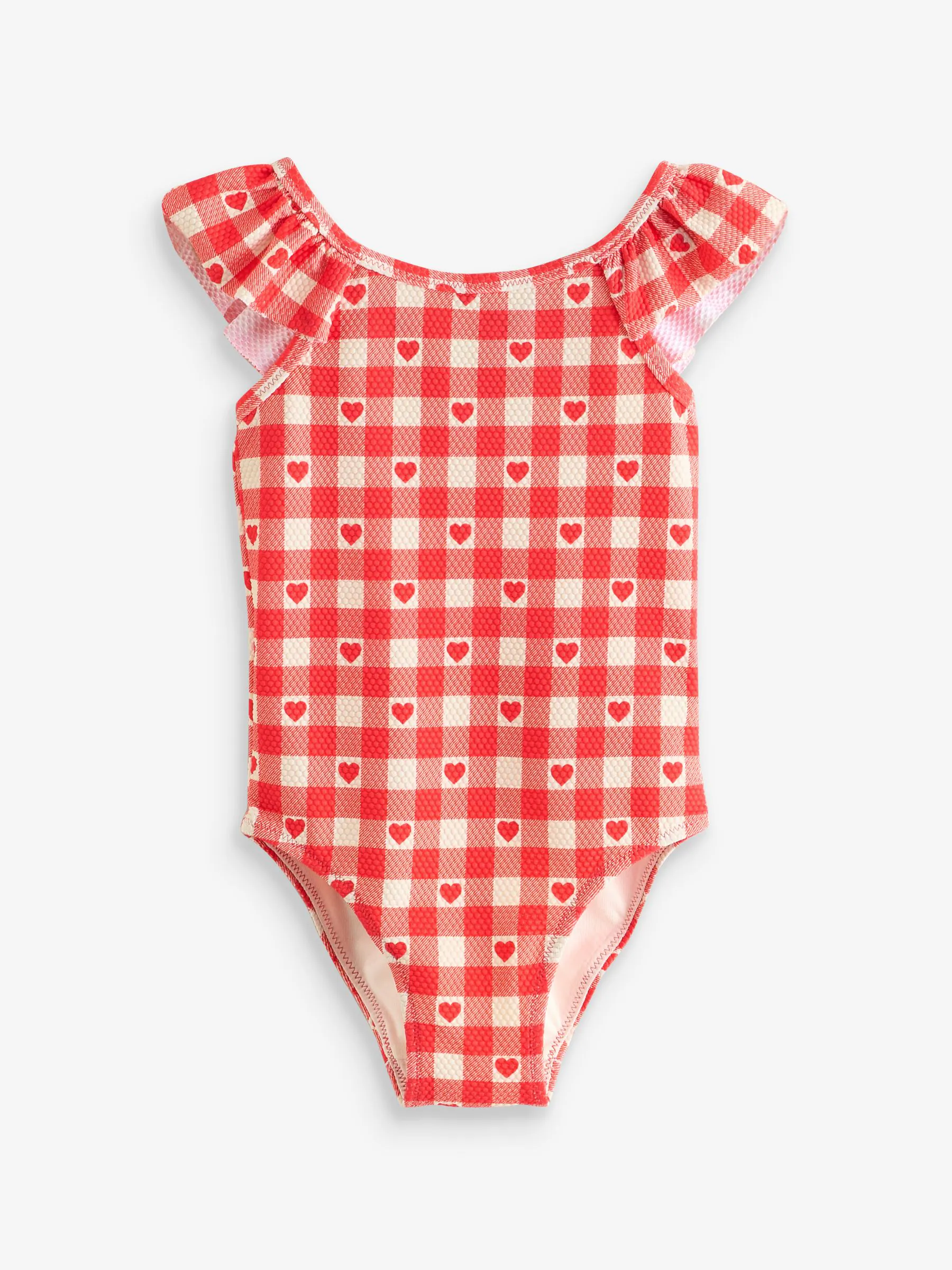 Rood geruit hart - Badpak met rucheschouders (3 mnd - 7 jr)