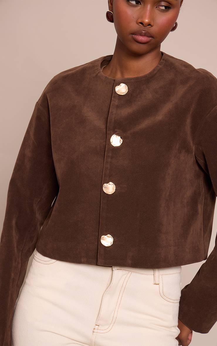 Chocolat Veste En Daim Col Rond Boutons Dorés