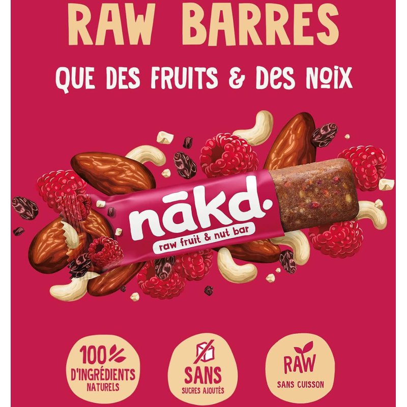 Barre fruits secs framboise berry delight sans gluten Nakd - 35 g