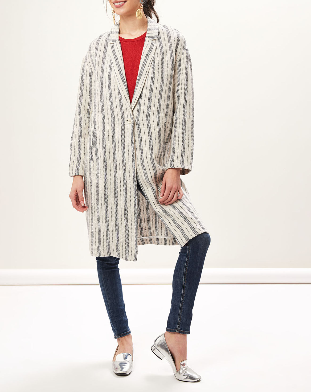 Hartford Veste longue 100% Lin Valino bleu/blanc