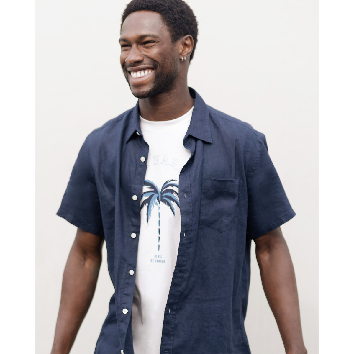 COLEÇÃO LA REDOUTE<br>Camisa reta de manga curta em linho