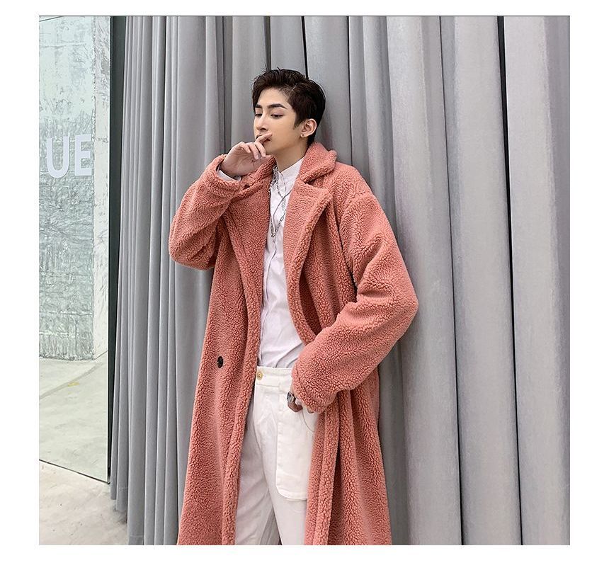 Orungeetun - Fleece trenchcoat met lange mouwen en dubbele rij knopen